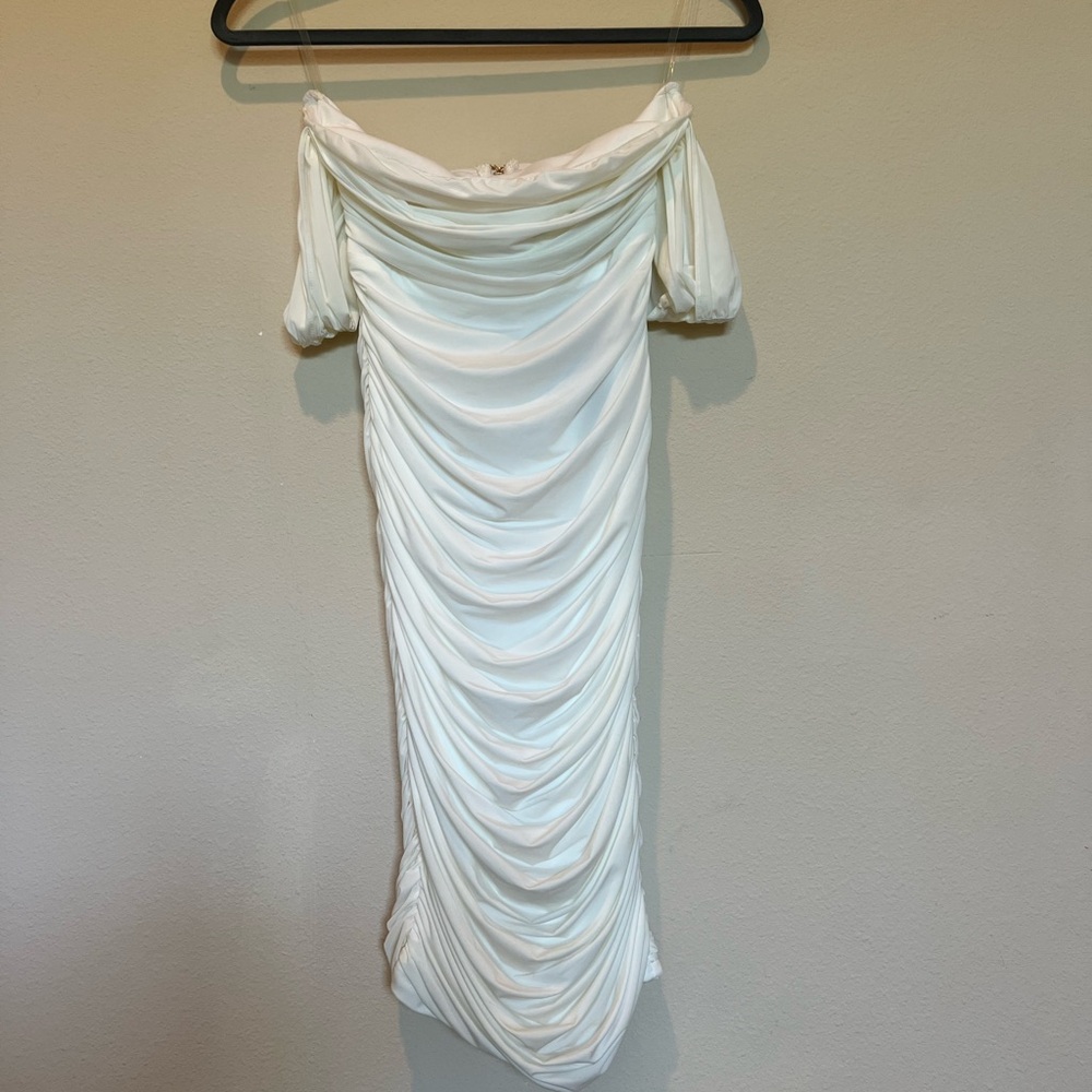 Hera Collection Off-Shoulder Cream Midi Dress